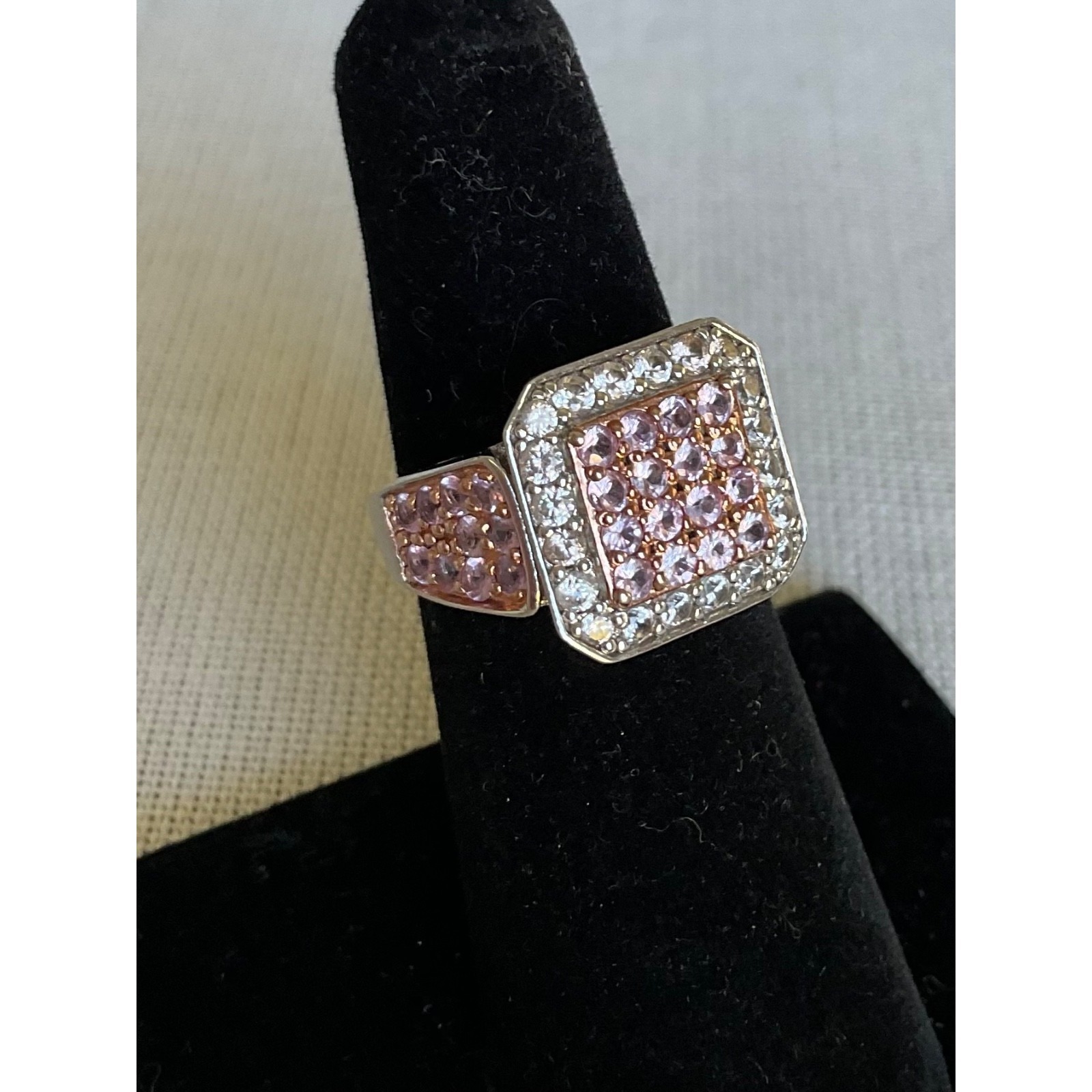 Bbj 925 Sterling Silver Ring Size 5.25 With Pink & Clear Stones Vintage Estate
